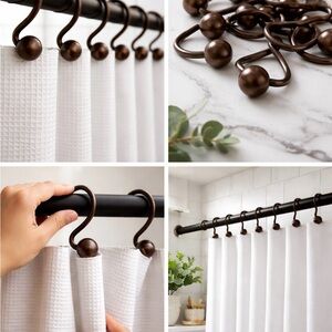 Antique Bronze Ball Shower Curtain Hooks + FREE Clear Liner Included